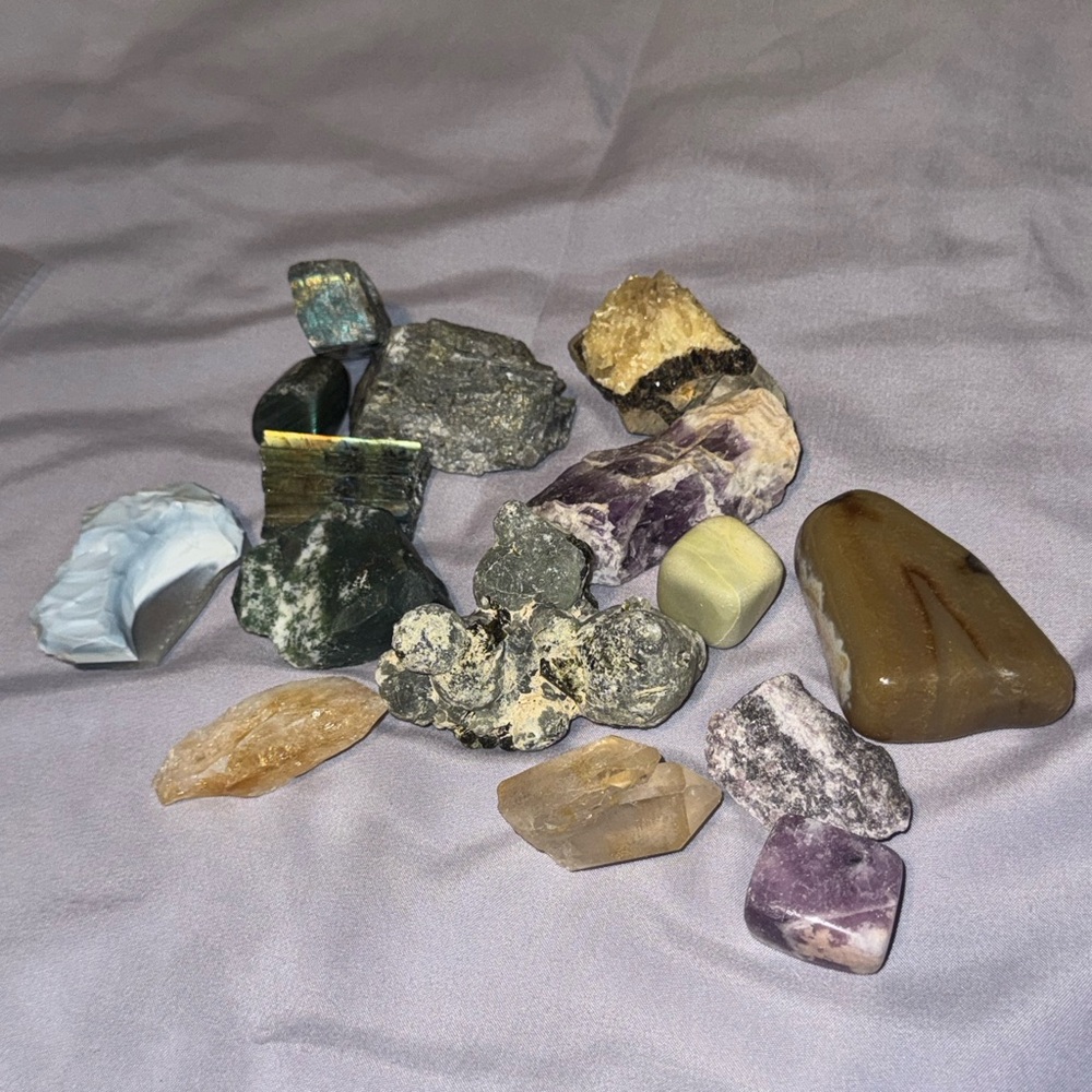 Mixed Tumbled Gemstone Lot - Purple, Brown, Green, Yellow, Gray